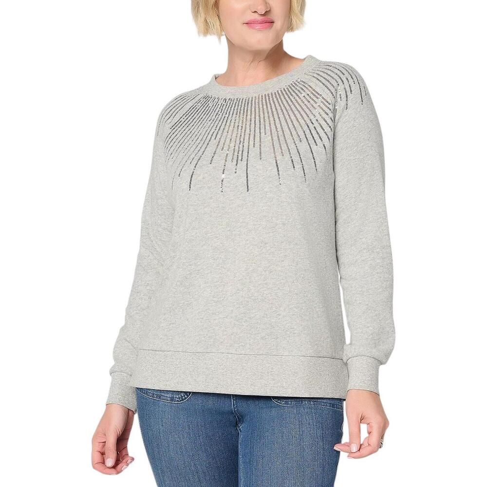 Jingle Belles by Kim Gravel Women's Starburst Sequin Top Heather Gray - Regular